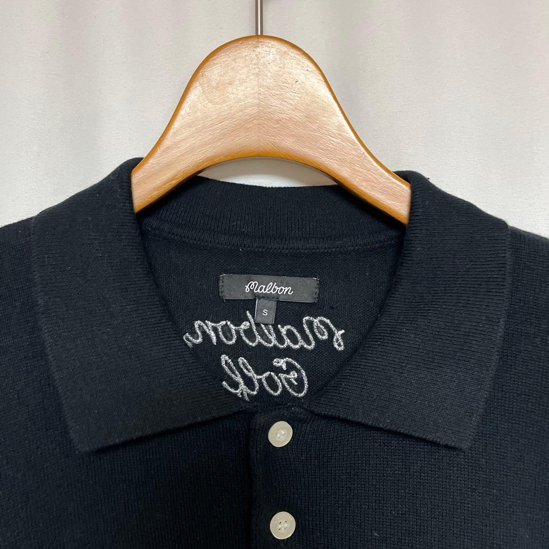 Malbon GOLF メンズ ロゴ ニット ポロシャツ 黒S