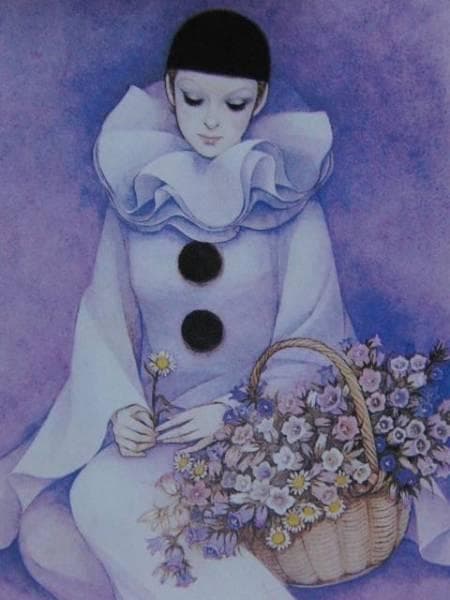 藤田ミラノ、花籠、希少画集画、新品高級額・額装付、状態良好
