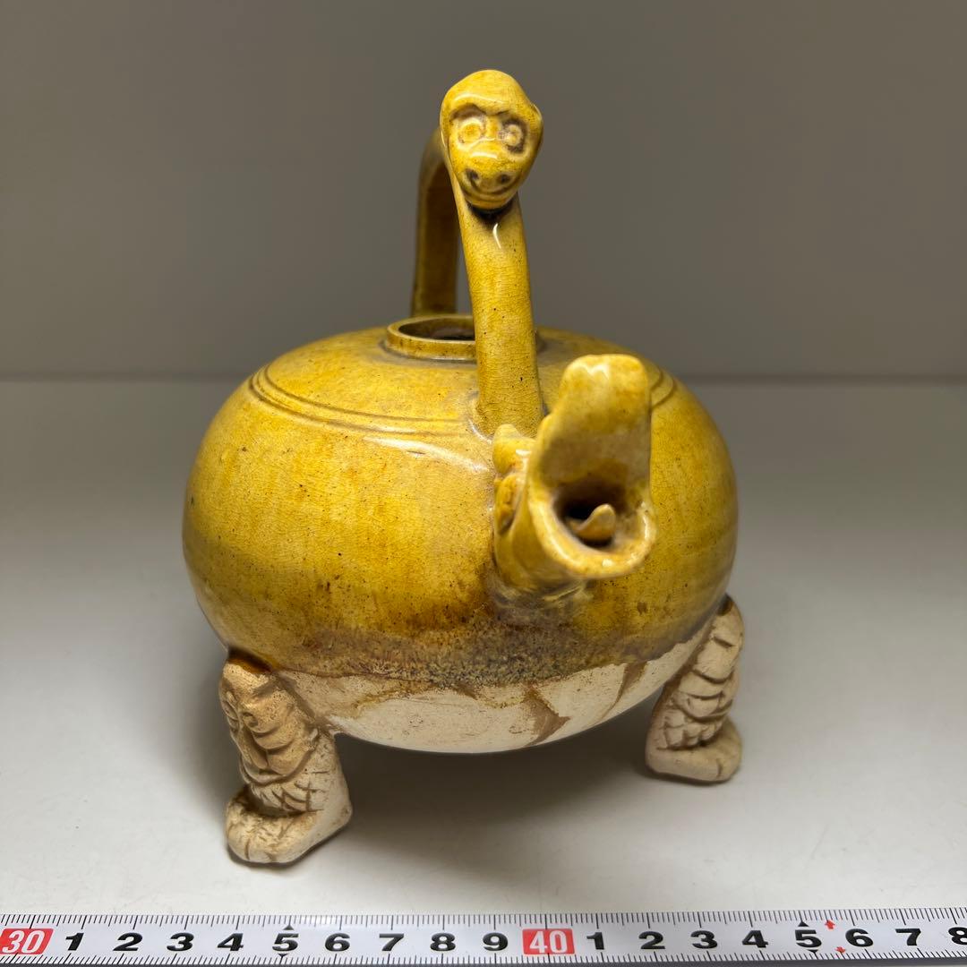 中国宋時代　黄釉獣口三足水注　高さ約16㎝　東Y8-0331☆2Fタエオ