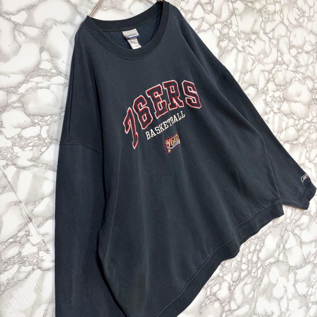 一点物 超ビッグサイズ　Reebok 76ers旧ロゴ刺繍スウェット　ビンテージ