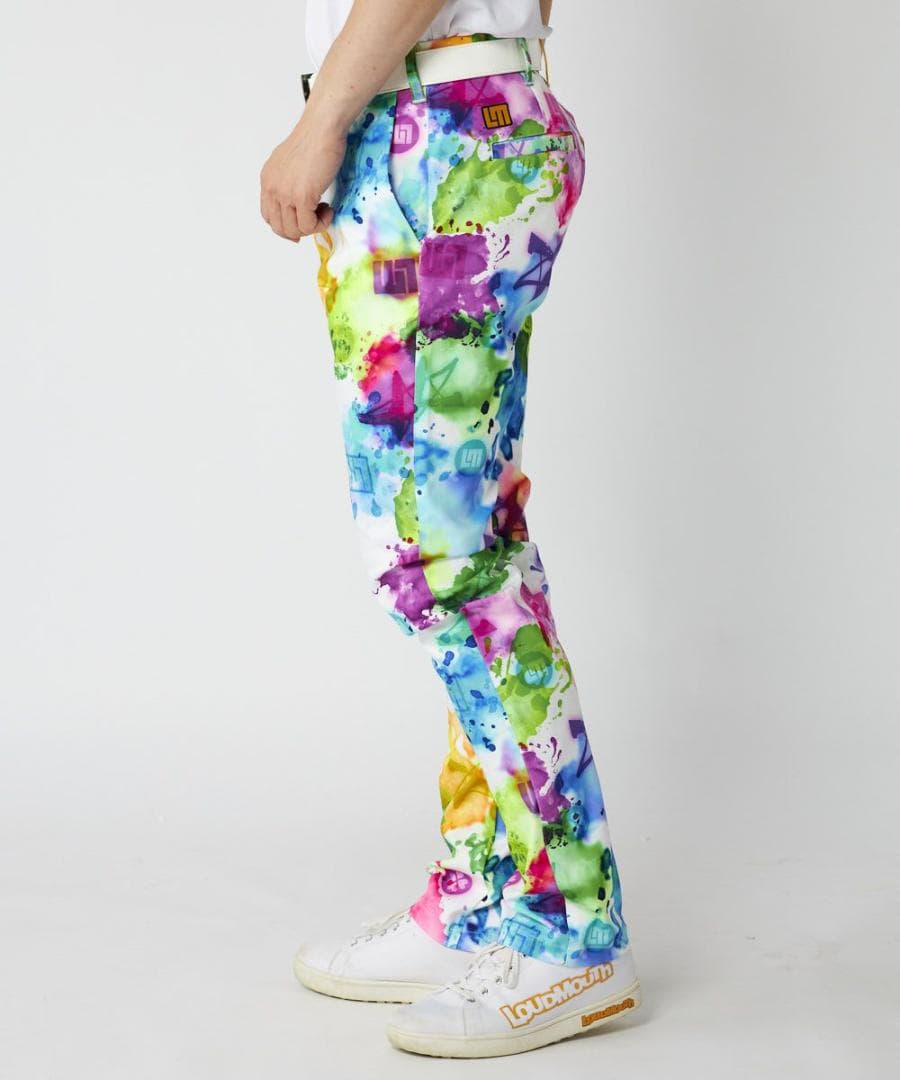 ★新品★ラウドマウスゴルフ★ストレッチツイル柄パンツ★XL★スプラッシュネオン