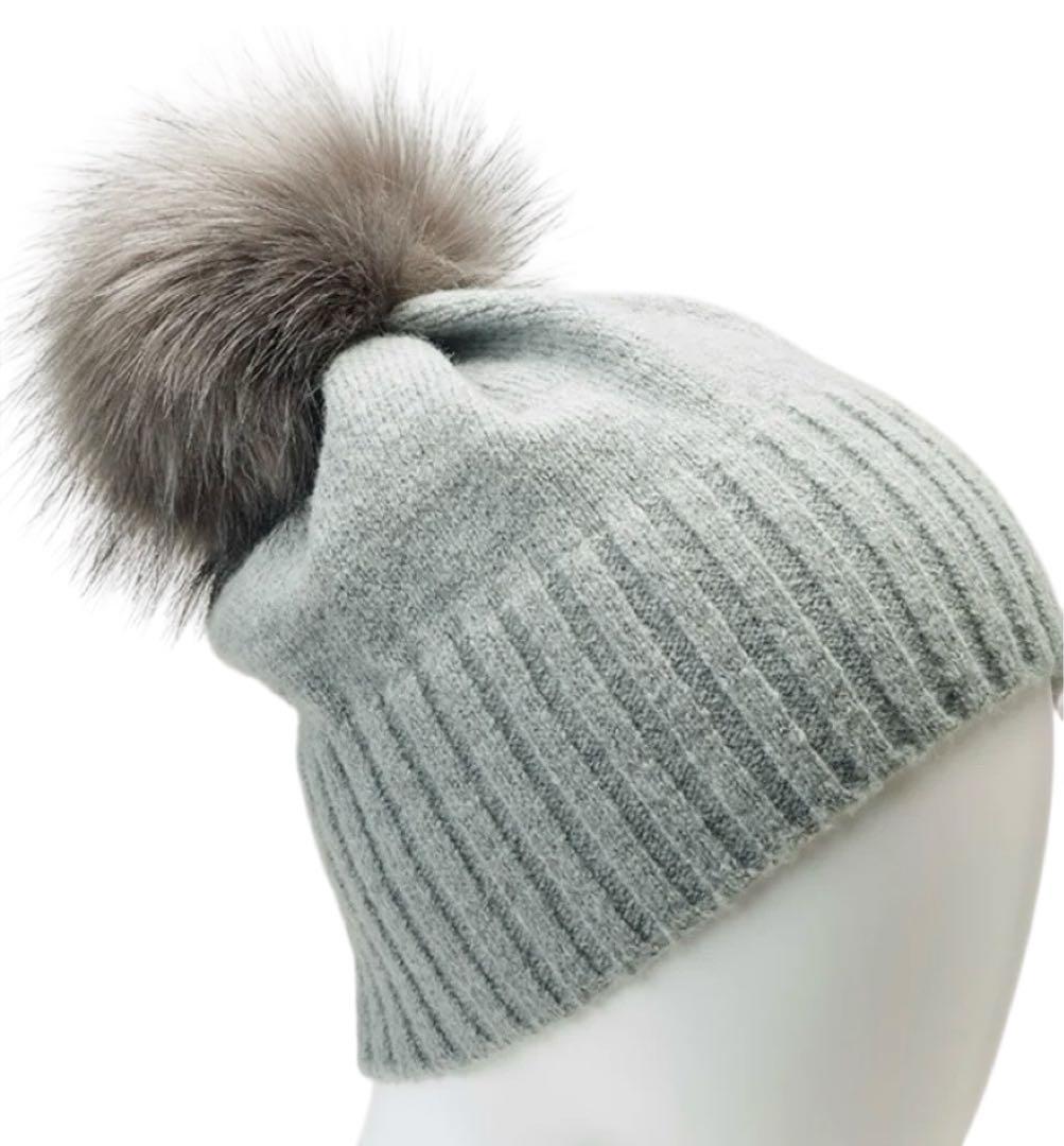 【美品】定価17,600円LANVIN SPORTグレー ファーボンボンニット帽