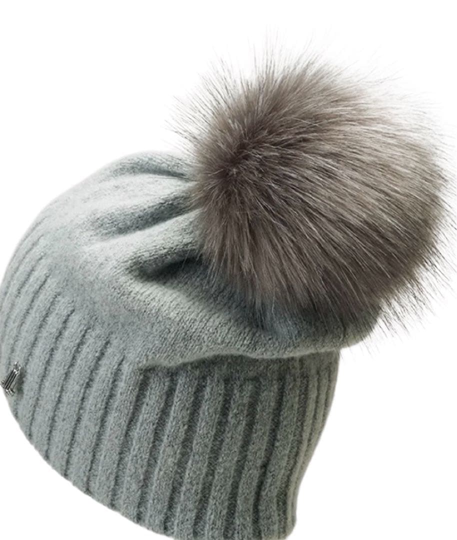 【美品】定価17,600円LANVIN SPORTグレー ファーボンボンニット帽