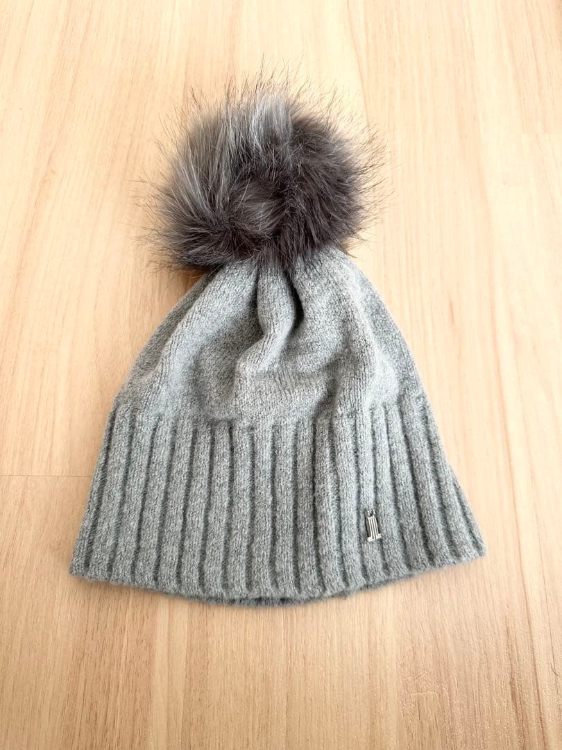 【美品】定価17,600円LANVIN SPORTグレー ファーボンボンニット帽