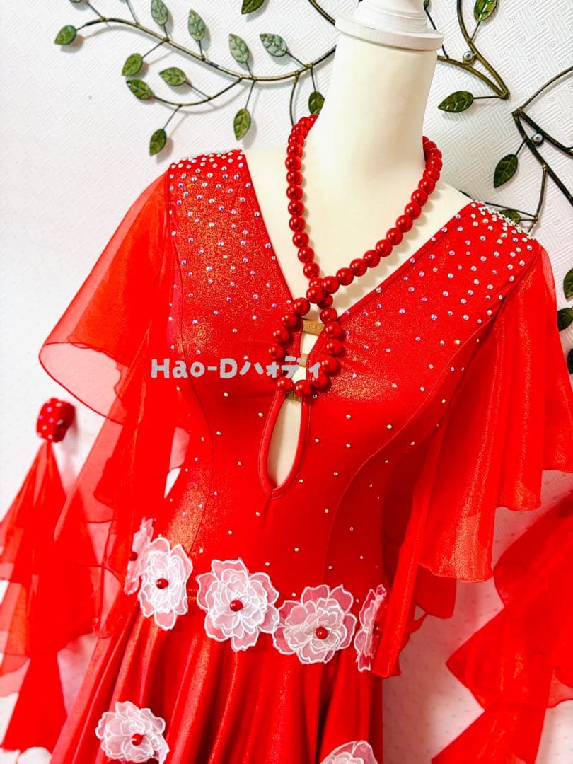 新品★ダンスドレス★スタンダード★社交ダンス★競技会★パーティー★オレンジレッド