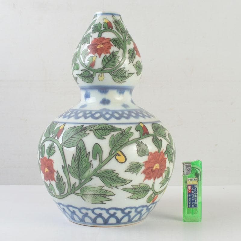 中国　色絵　花草文　瓢形瓶　花瓶　V　A7A