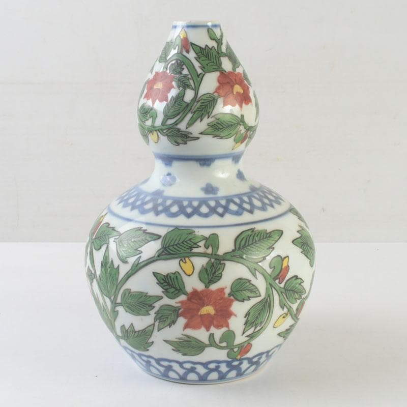 中国　色絵　花草文　瓢形瓶　花瓶　V　A7A