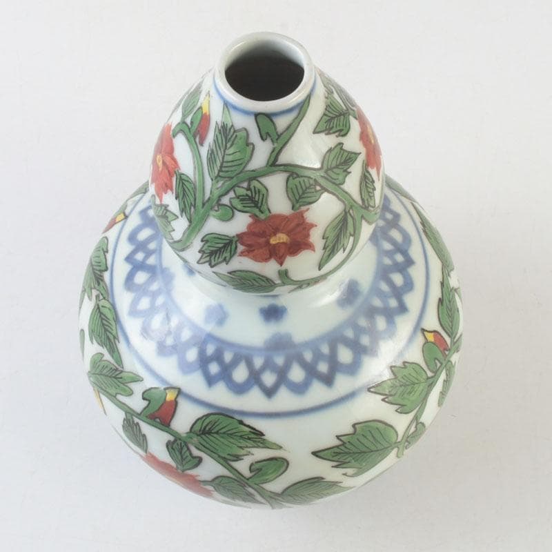 中国　色絵　花草文　瓢形瓶　花瓶　V　A7A