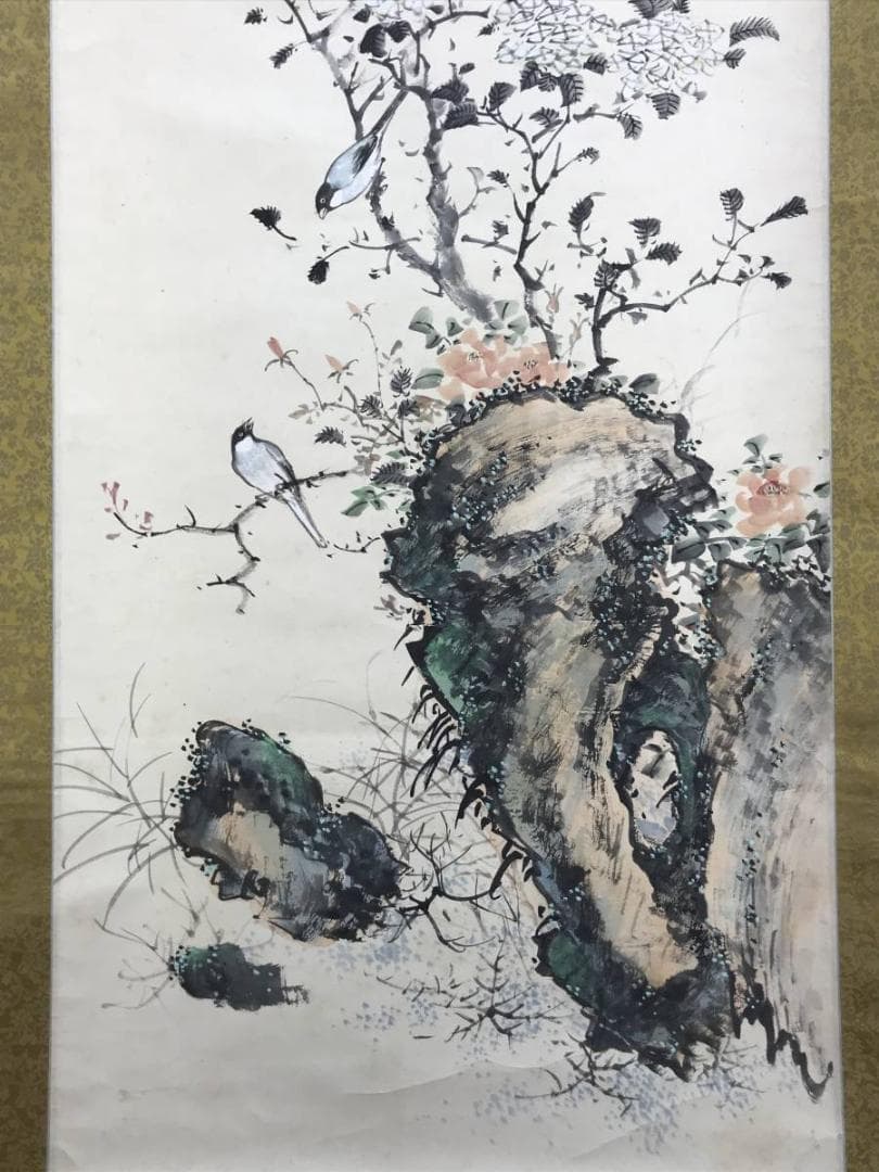 模写/山本梅逸/花鳥図/花図/掛軸/名家伝来/AD-846