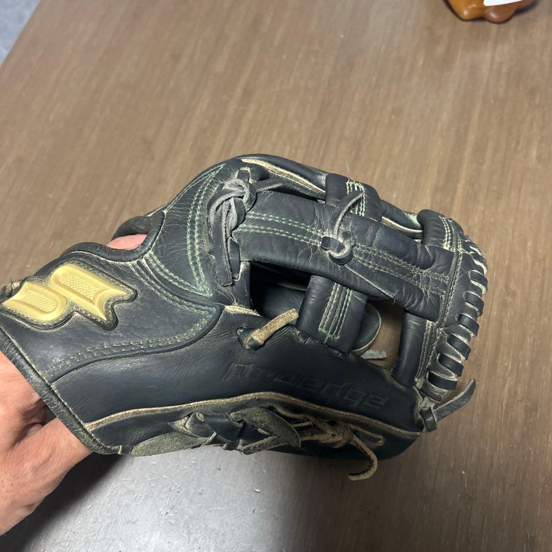S 黒 レザー 野球グローブ ストライプデザイン