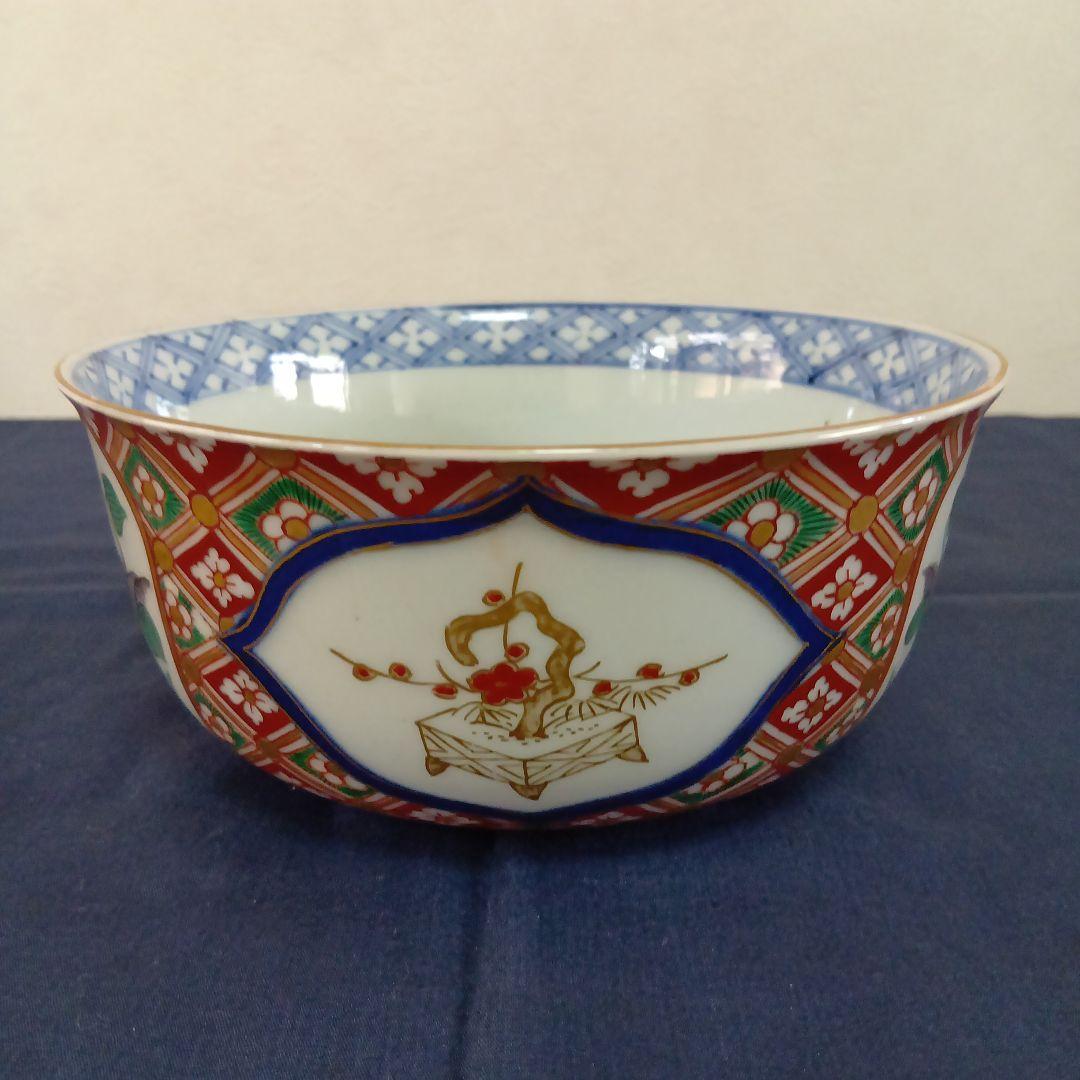 古伊万里 色絵 金彩 中鉢 錦出鉢 冨貴長春 時代物 骨董 完品