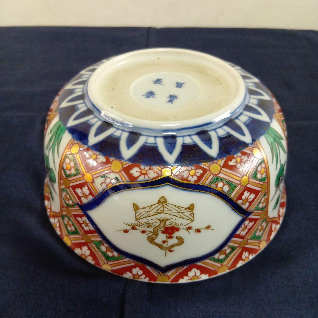 古伊万里 色絵 金彩 中鉢 錦出鉢 冨貴長春 時代物 骨董 完品