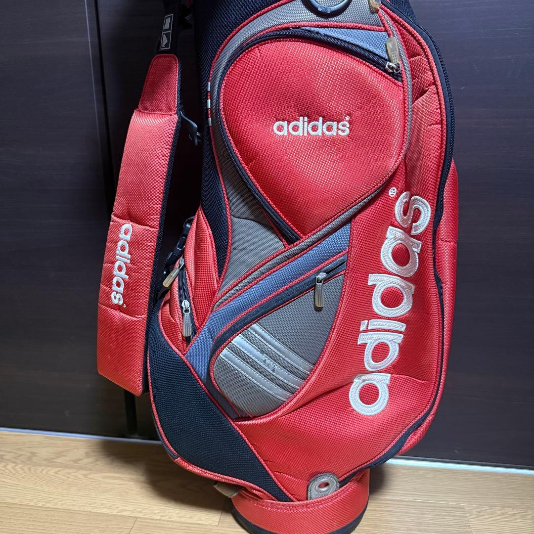 adidas キャディバッグ ゴルフバッグ スリーストライプ レッド