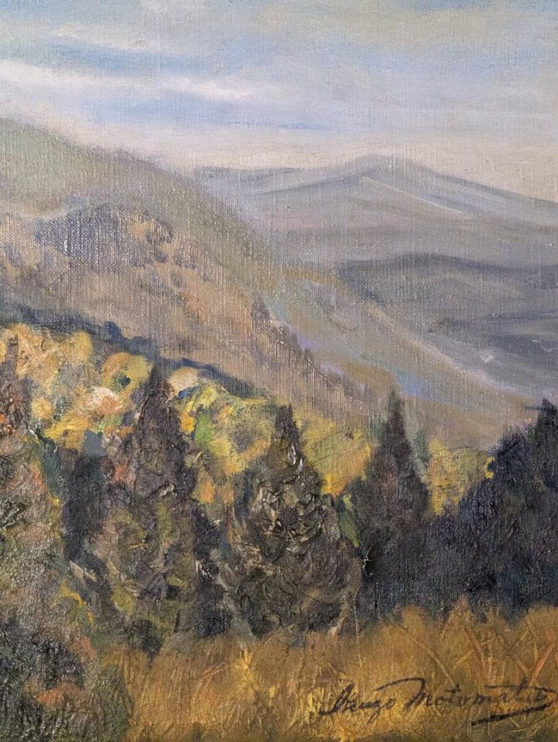 【真作】絵画　油彩6号　静寂の山景　穏やかな光が包む油彩風景画　Z173