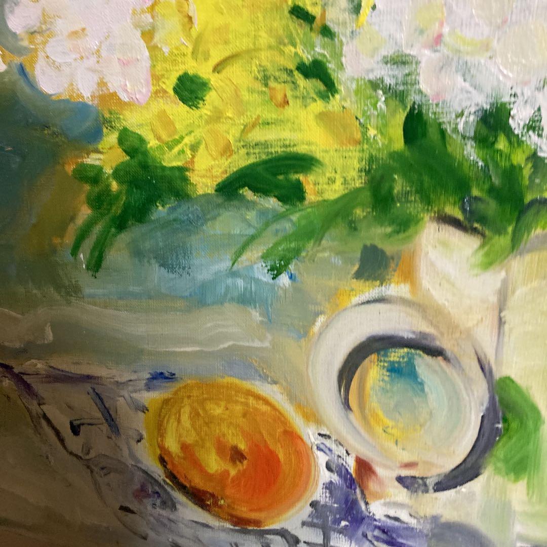石蕗と白い小菊　作者 Hiroko.M ソウルで韓日芸祭展