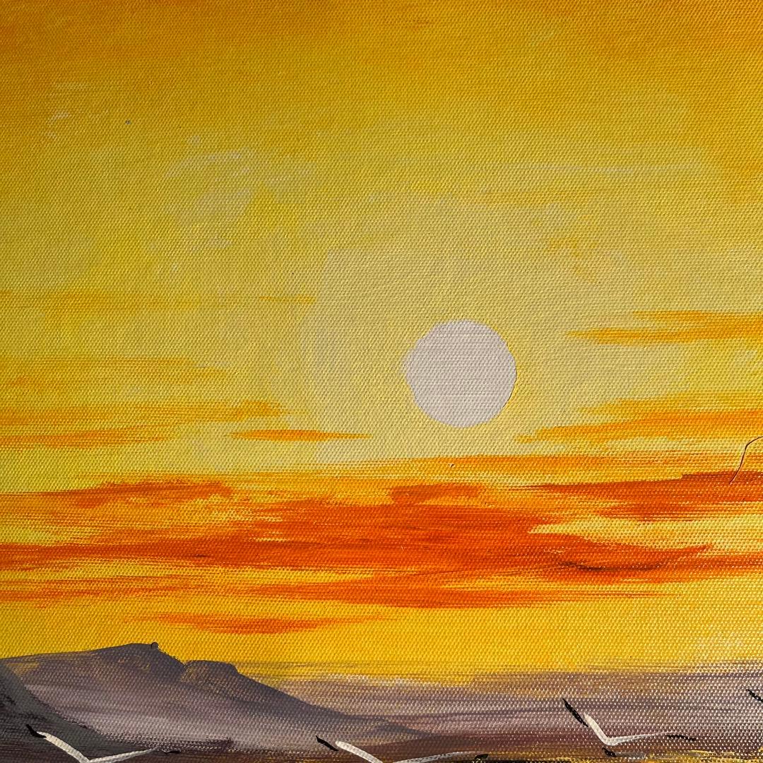 手書き油絵 sun rise 日の出 額付き インテリア 油彩画