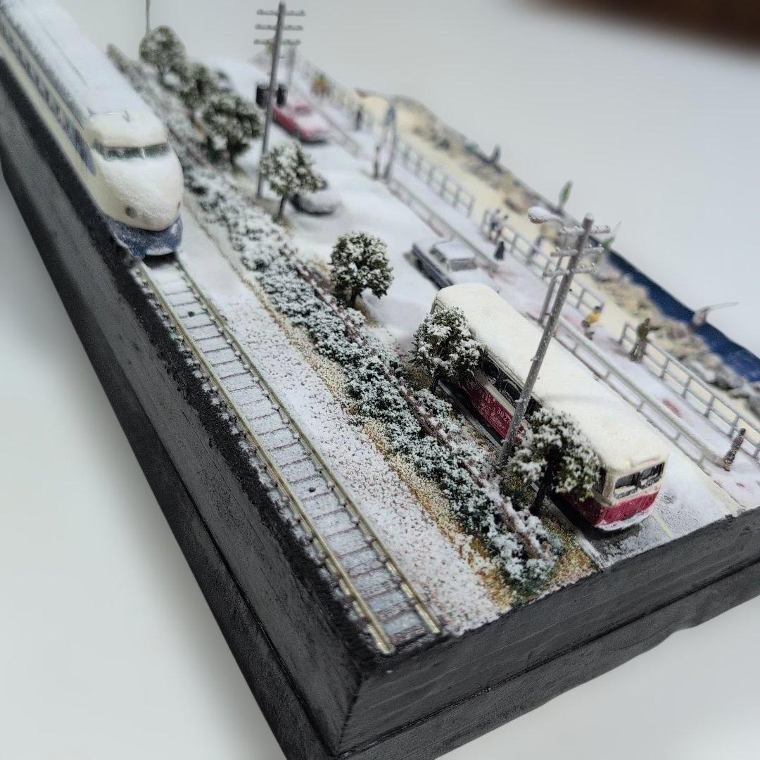 （12）鉄道情景ジオラマ（Nゲージ）No.12「雪の新幹線と冬の釣り人たち」