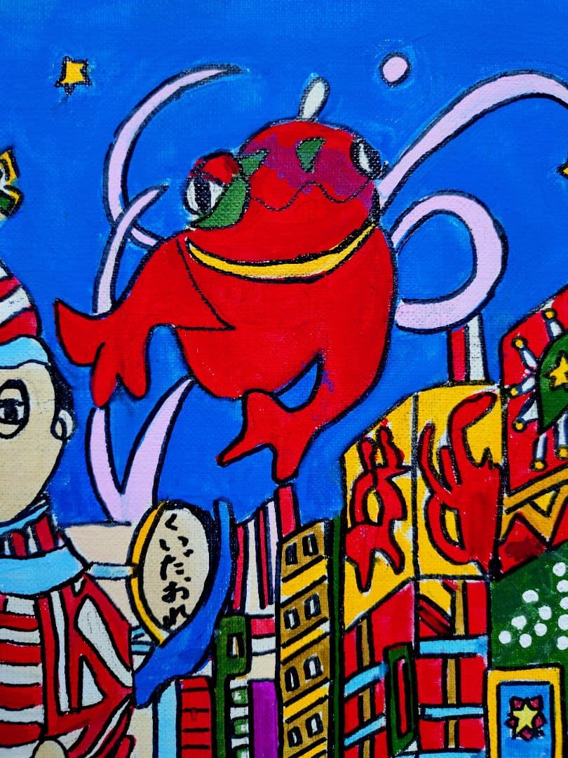 【F6号】ジミー大西【道頓堀】手描き/表裏サイン有り/油彩/アクリル/絵画/額縁
