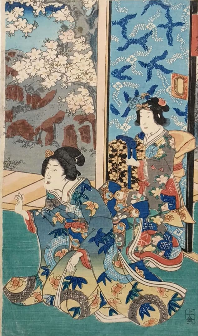 浮世絵版画、江戸紫姿くらべ（十二)三枚綴り三代歌川豊国画、安政4年出版