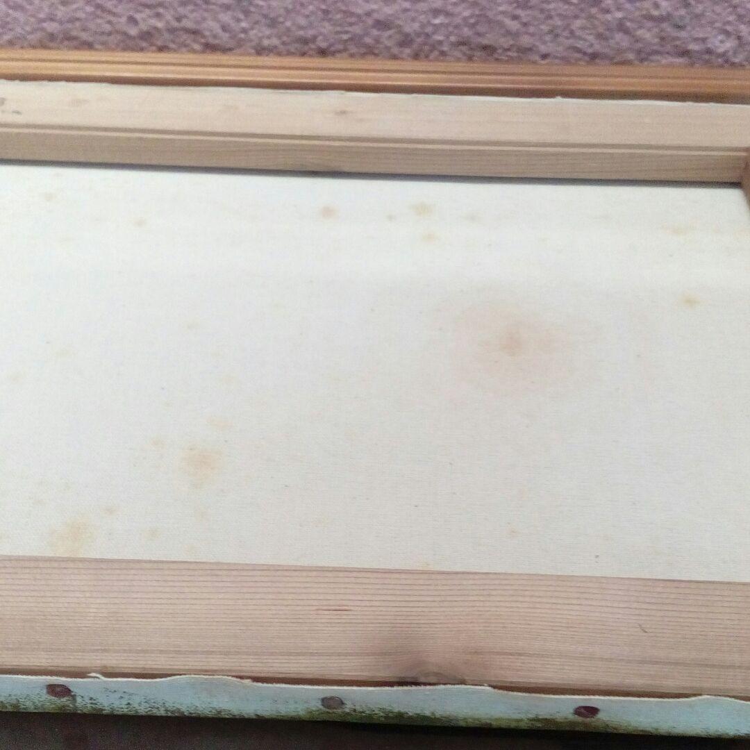 油絵額装湖畔と森林山景色図柄作者不詳昭和レトロ５４✕４５✕５サイズ品