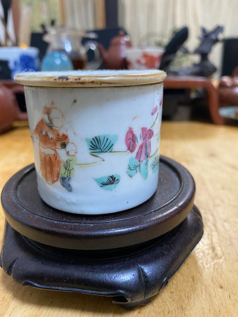 粉彩 人物 コオロギ (促織)缶 清時代 唐物 同治年製 粉彩