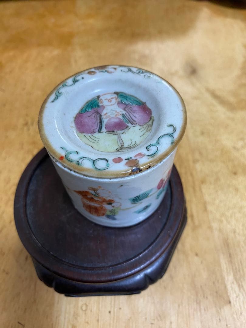 粉彩 人物 コオロギ (促織)缶 清時代 唐物 同治年製 粉彩