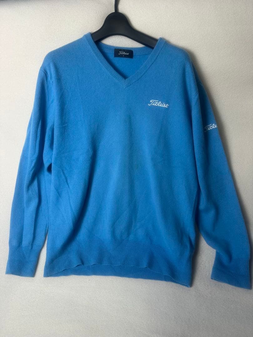 Titleist 青 Vネック セーター L カシミア