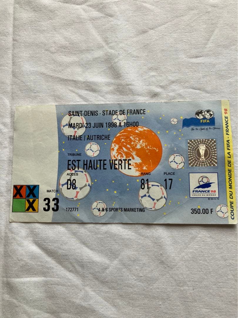 フランスワールドカップ サッカー 1998 チケット半券 サッカーマガジン