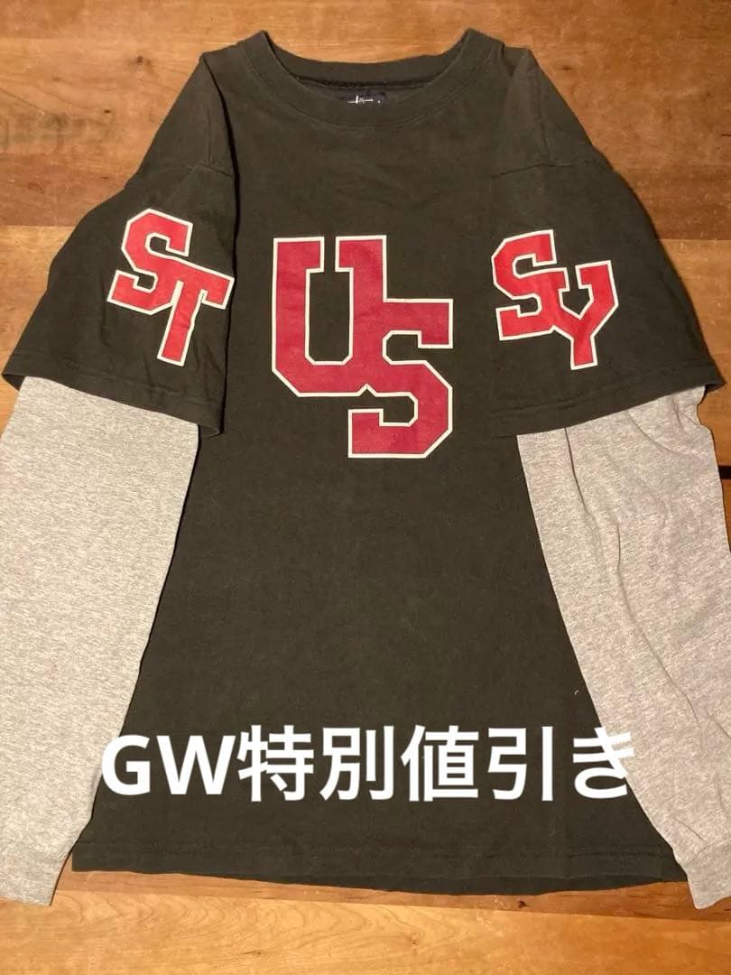 90's OLD STUSSY 紺タグ 袖プリントロンT Mサイズ USA製
