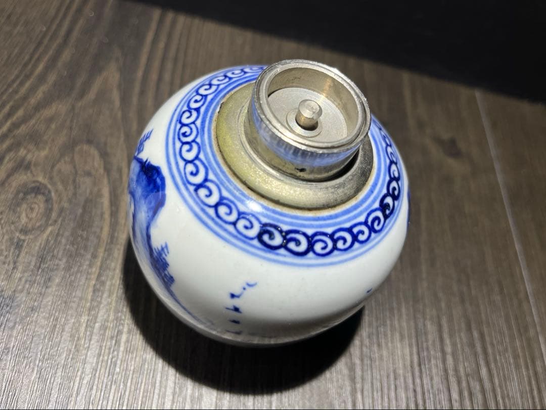 【骨董】呉祥瑞造 染付山水文 茶心壺 真鍮蓋 茶道具 煎茶道具 時代物
