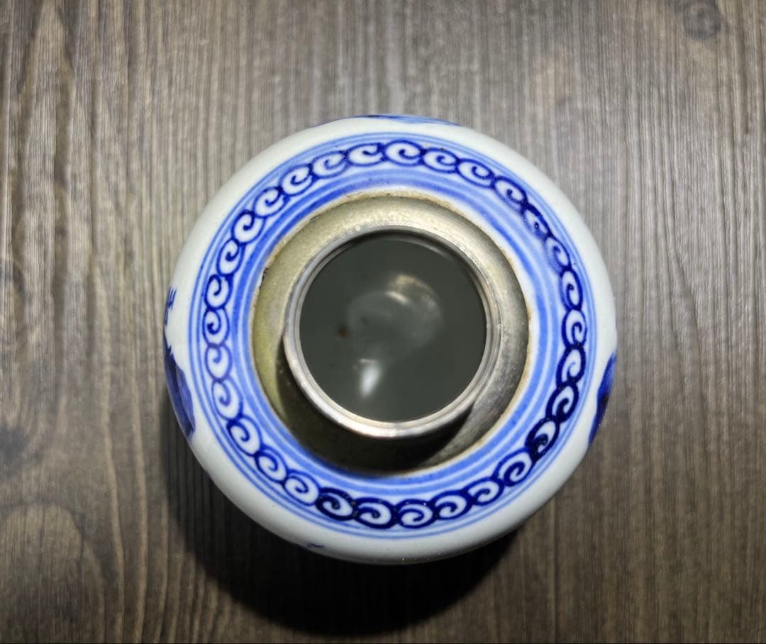 【骨董】呉祥瑞造 染付山水文 茶心壺 真鍮蓋 茶道具 煎茶道具 時代物