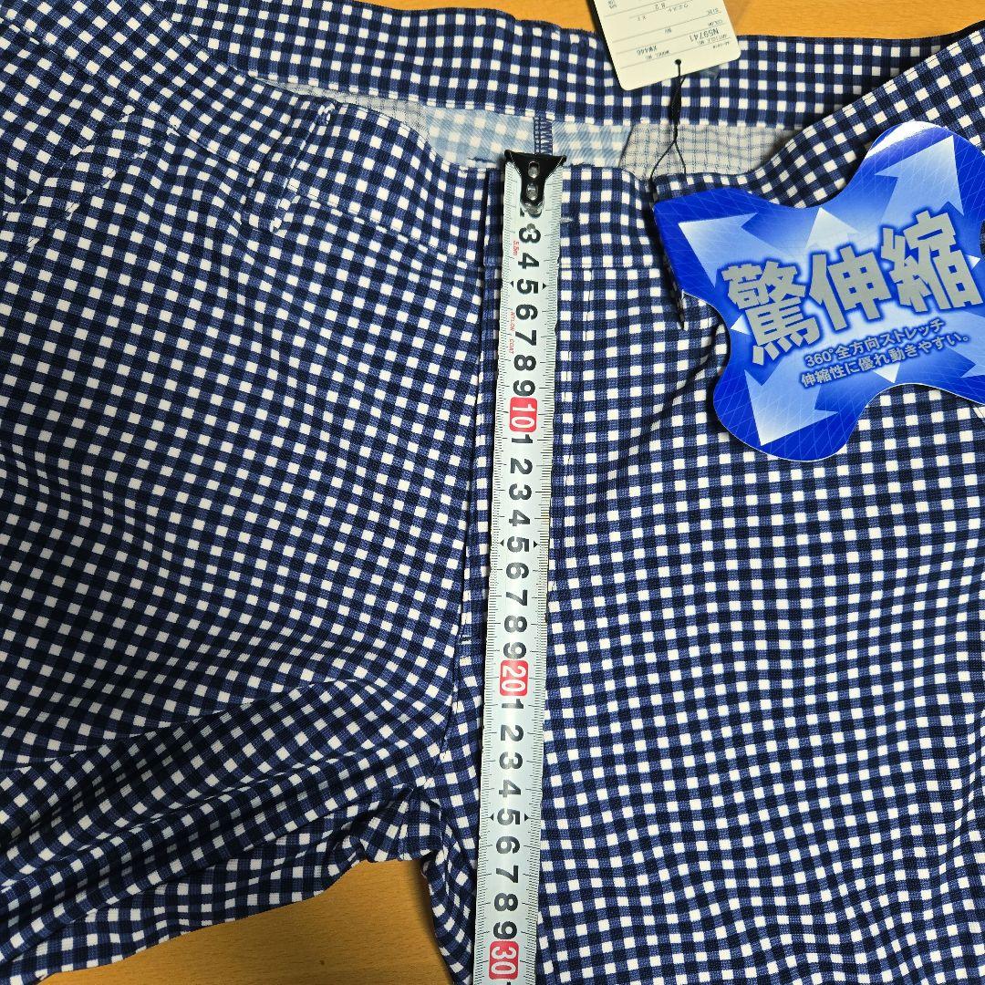 新品　adidas　ゴルフパンツ　82　ギンガムチェック　ブルー　紺　レディース