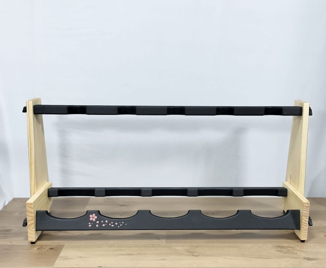 ♪手作り　三味線用スタンド木製 5丁並び　桜モデル　細棹　津軽　三線♪