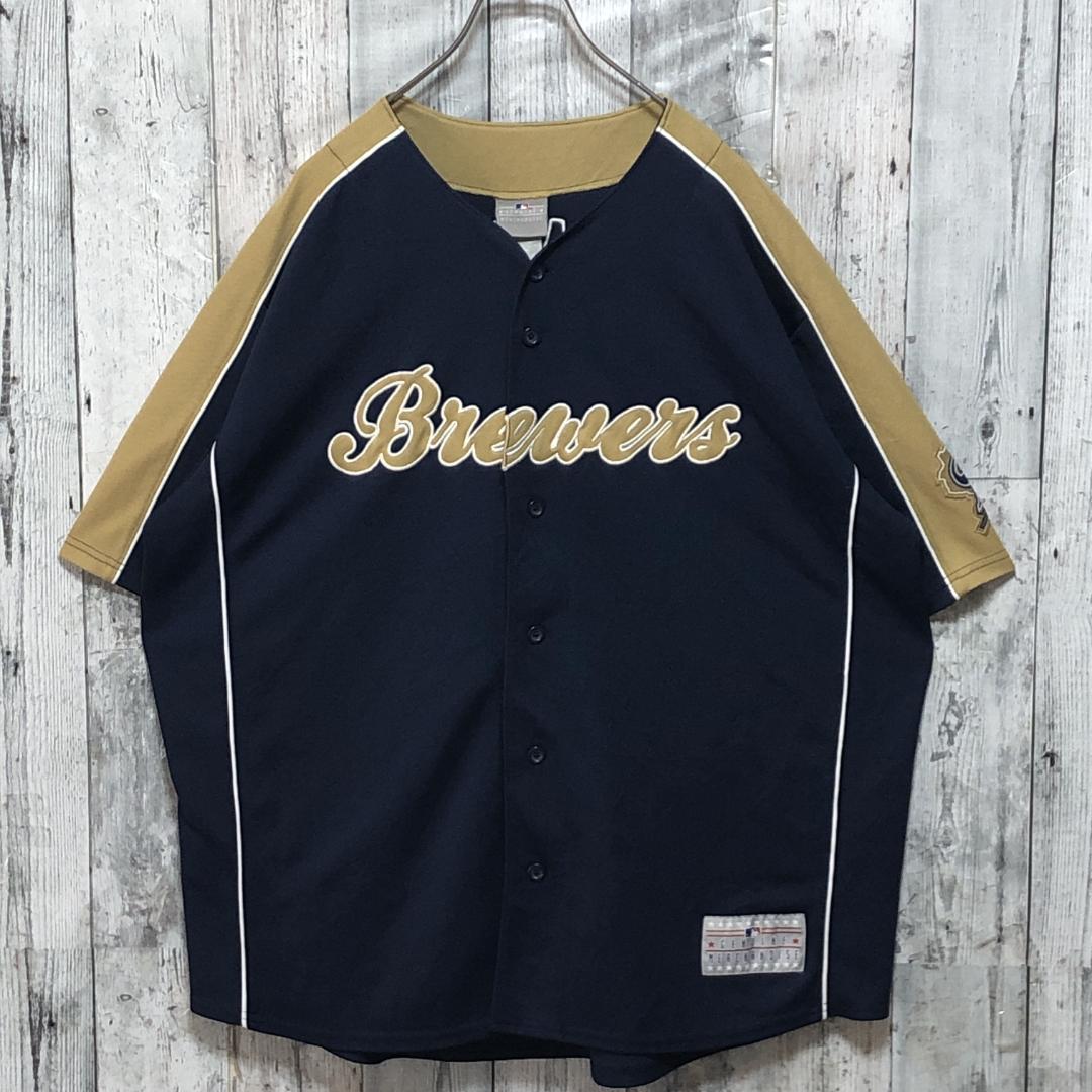 MLBブルワーズ ユニフォーム ゲームシャツ 両面刺繍ロゴ 2XL 90s