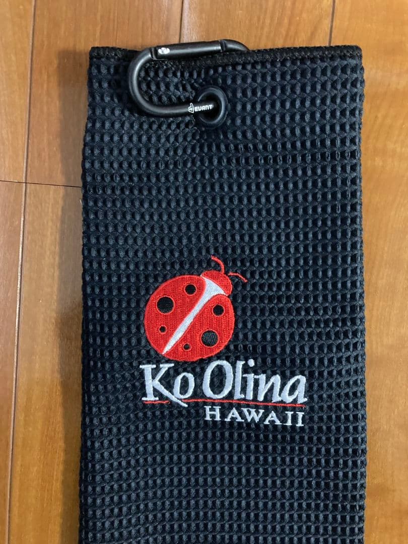 Ko Olina メッシュタオル 黒 てんとう虫刺繍