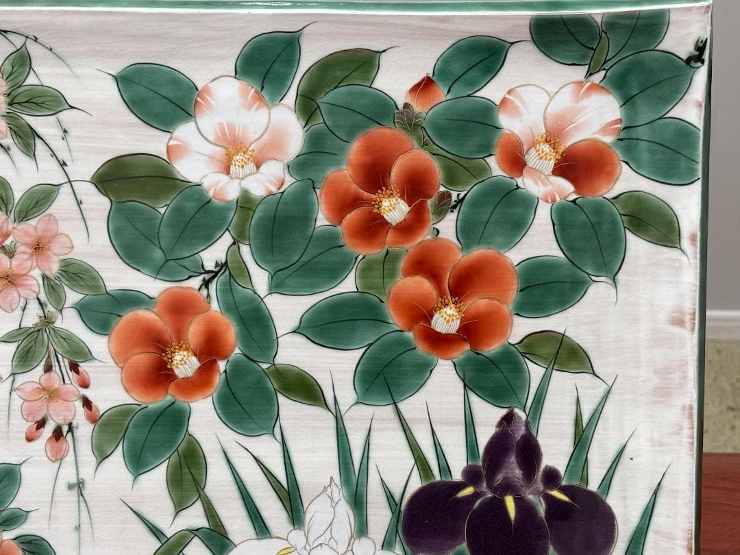 【一点物】京焼 清水焼 陶あん 色絵付け 飾り皿 約40cm×54cm 骨董