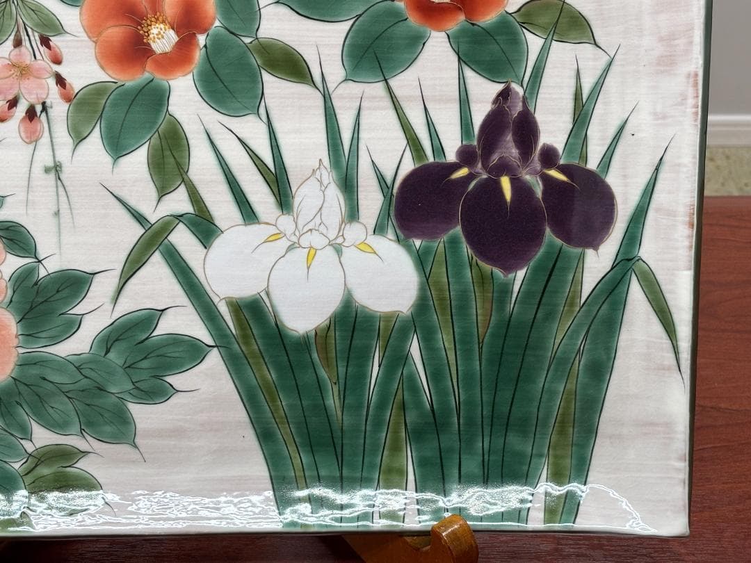 【一点物】京焼 清水焼 陶あん 色絵付け 飾り皿 約40cm×54cm 骨董