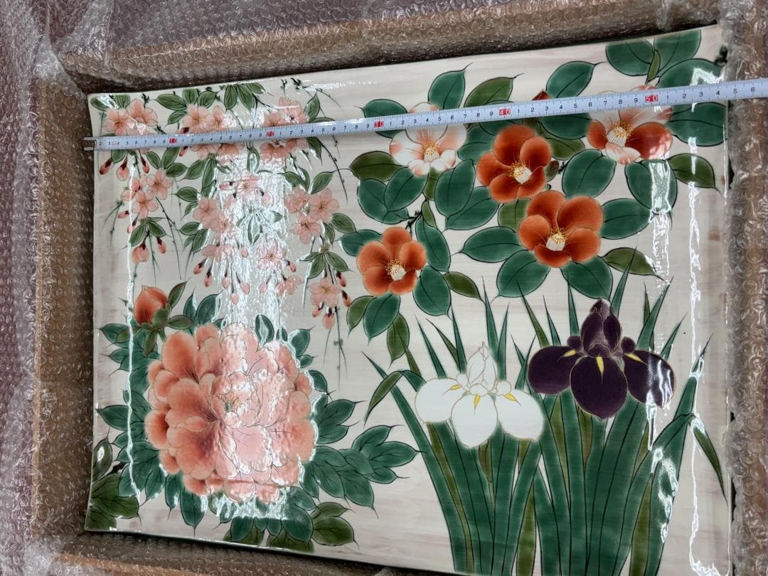 【一点物】京焼 清水焼 陶あん 色絵付け 飾り皿 約40cm×54cm 骨董