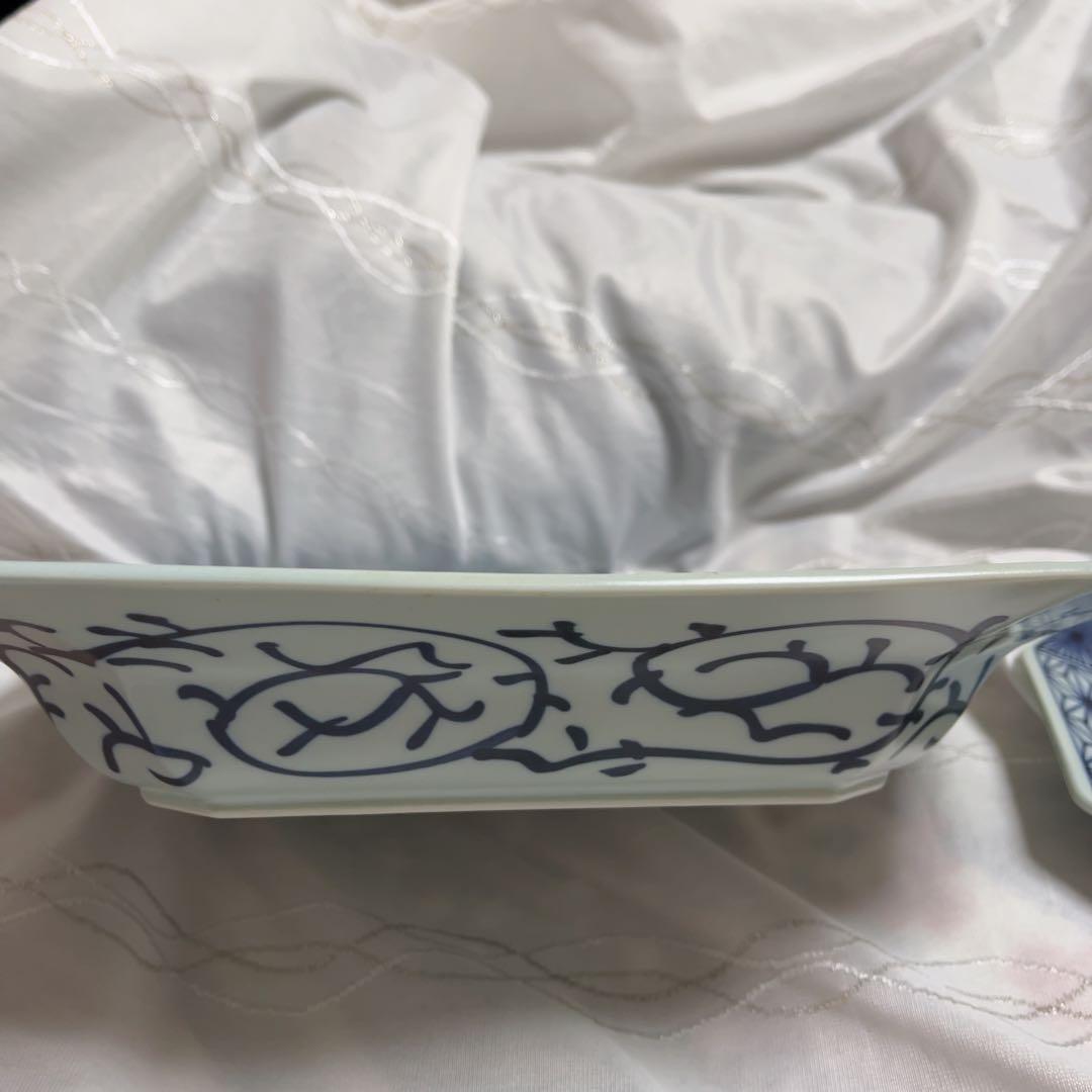 龍峰窯　染付古伊万里角大皿　約直径29.5㎝ 2枚組