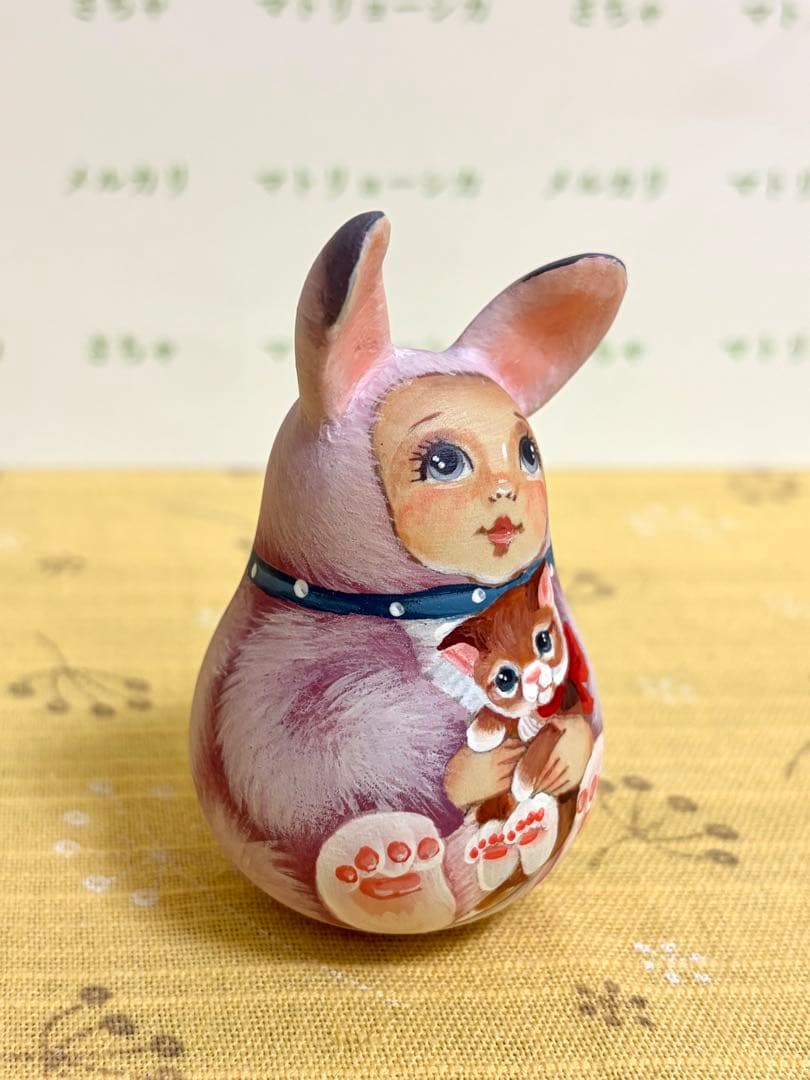 ロシア　マトリョーシカ　おきあがりこぼし　うさぎ人形と猫　作家もの