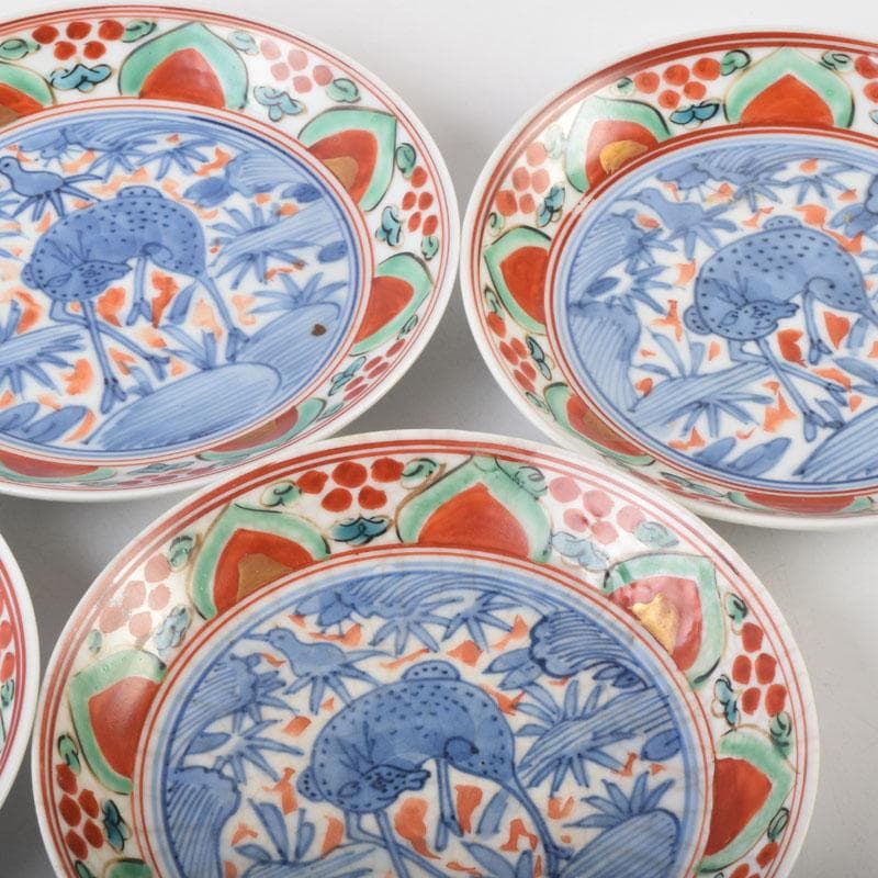 中国　赤絵　花鳥神獣文　小皿　四客　C　9087