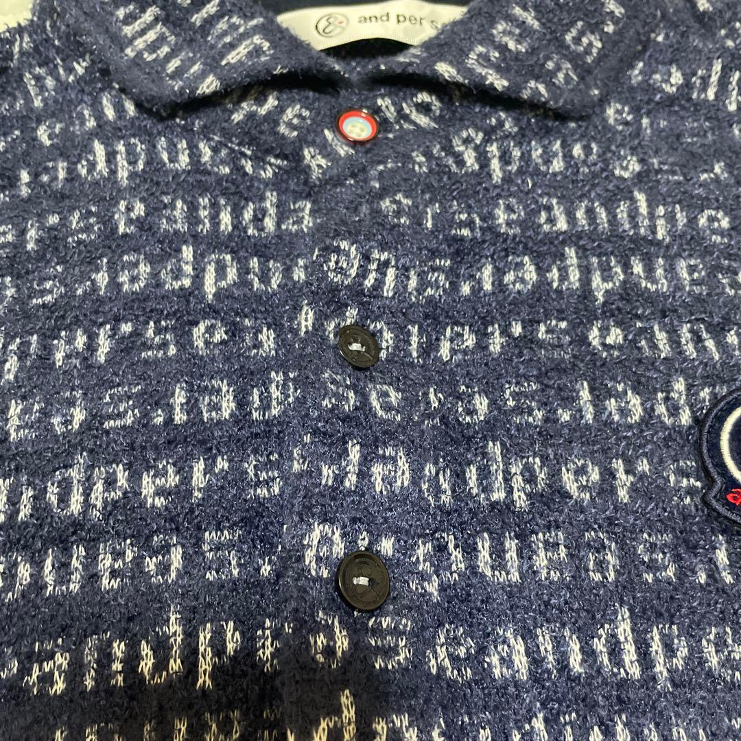 美品 and per se アンパスィ ネイビー 長袖ポロシャツ 総柄 M