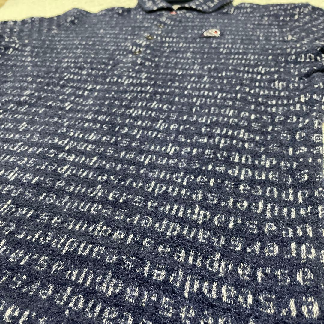 美品 and per se アンパスィ ネイビー 長袖ポロシャツ 総柄 M