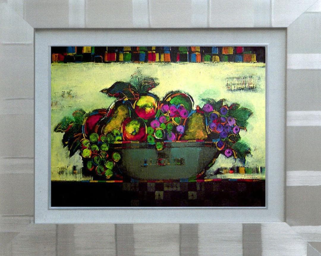 油絵 菅家令子 絵 絵画インテリア 額付(白) uF6-060904 静物 果物