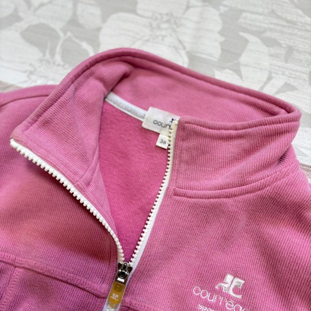 courrèges ロゴ刺繍 ジップジャケット S ピンク スウェット素材