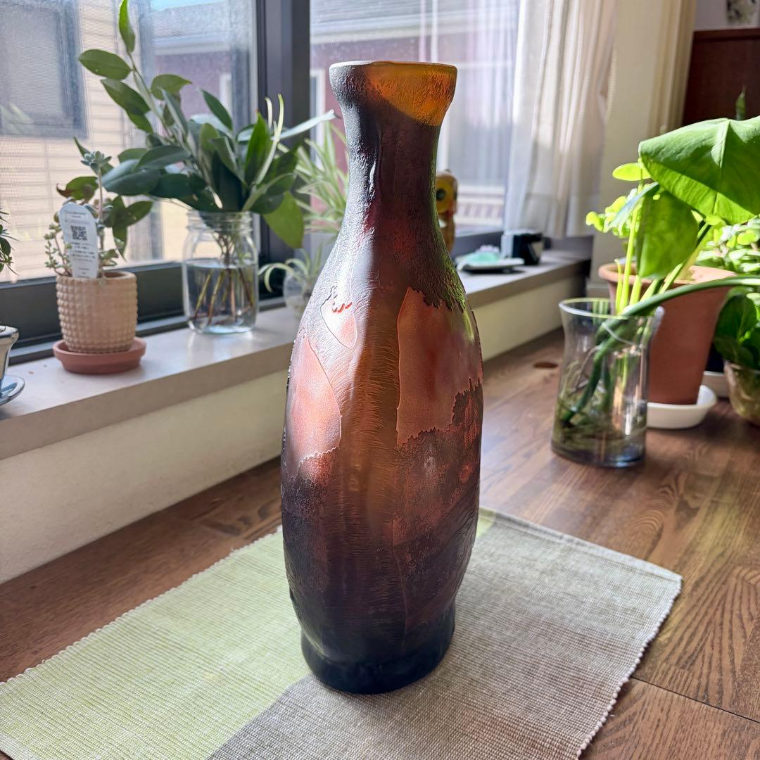 風景柄　ガラス製 ブラウン 花瓶 高さ約36cm