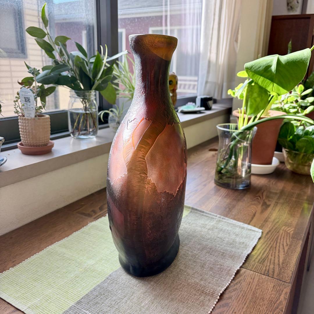 風景柄　ガラス製 ブラウン 花瓶 高さ約36cm