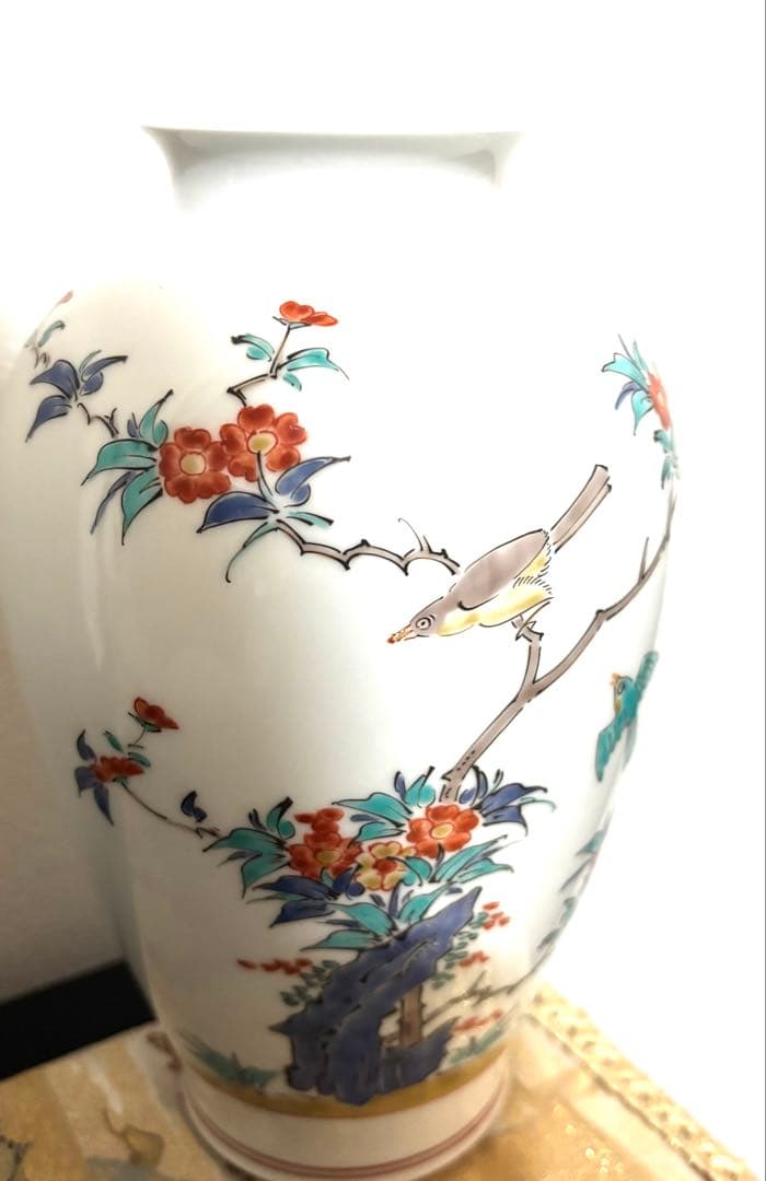 十四代柿右衛門 花瓶 色絵 花鳥文 共箱付 約22cm 美品 有田焼