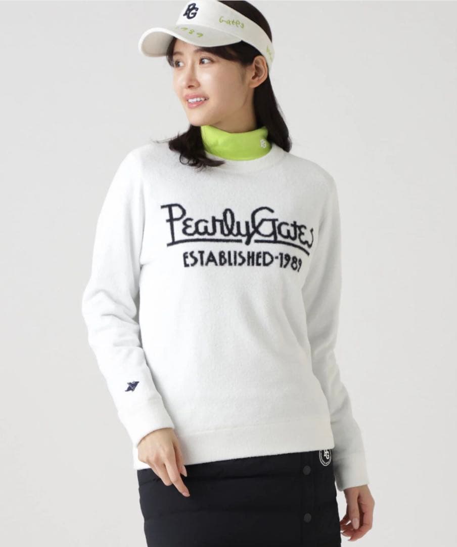 Pearly Gates レディース ホワイト 裏付きクルーネックセーター