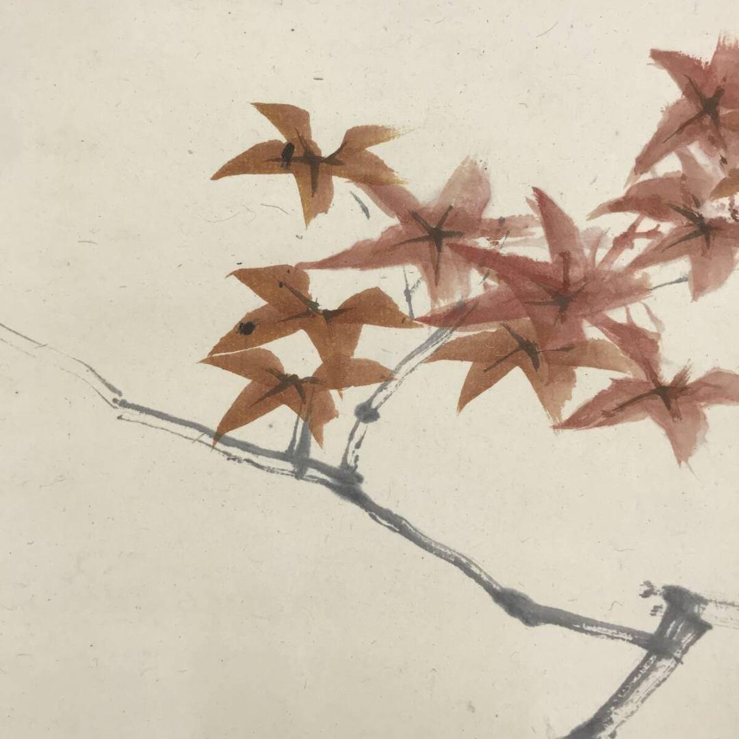 真作/藤井松山/老楓紅葉/秋の掛軸/掛軸/名家伝来/AK-678